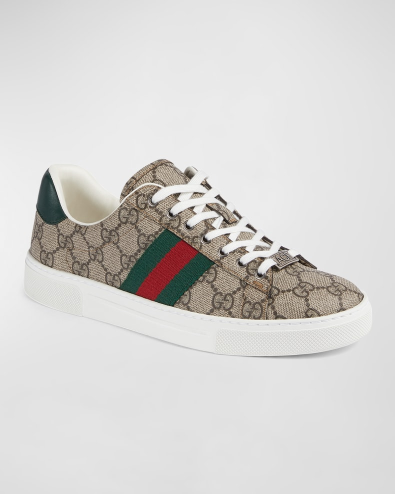 Ace Monogram Canvas Low-Top Sneakers