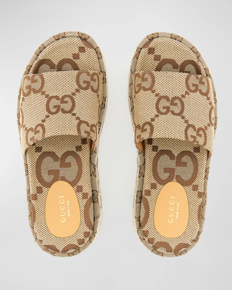 Angelina GG Canvas Flatform Slide Sandals